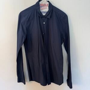 The Kooples Slim Fit Navy Blue Micro Print Button Up Dress Shirt XS Long Sleeve